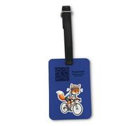 UNIGIFT Personalised Gift - Cycling Fox Blue Luggage Tag (Sport Animal Design) Custom Name Baggage Suitcase Bag - Cute Kit Cub Tod Reynard Bicycle