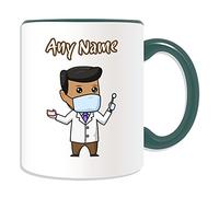 UNIGIFT Personalised Gift - Dentist Male Black Mug (Career Design Theme, Colour Options) - Any Name/Message on Your Unique - Medical Mask Dental Tool White Lab Coat Tooth Practice Asian Occupation
