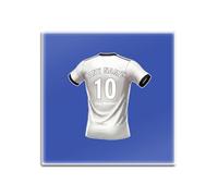 UNIGIFT Personalised Gift - Derbyshire Fan Blue Square Glass Coasters Set of 4 (Black and White Football Jersey Design) Custom Name - East Midlands DE24 Club