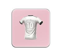 UNIGIFT Personalised Gift - Derbyshire Fan Pink Square Glossy Coasters Set of 4 (Black and White Football Jersey Design) Custom Name - East Midlands DE24 Club