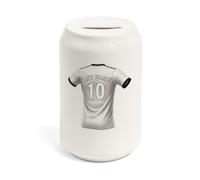 UNIGIFT Personalised Gift - Derbyshire Fan Soft Drink Can Size Money Box (Black and White Football Jersey Design) Custom Name Message Piggy bank - East Midlands DE24 Club