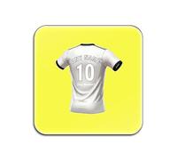 UNIGIFT Personalised Gift - Derbyshire Fan Yellow Square Glossy Coaster (Black and White Football Jersey Design) Custom Name - East Midlands DE24 Club