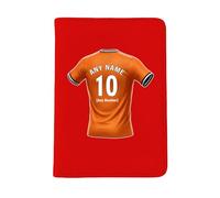 UNIGIFT Personalised Gift - Dundee Fan Red Passport Holder Cover (Tangerine and Black Football Jersey Design) Custom Name Message - Tayside DD3 Club