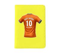 UNIGIFT Personalised Gift - Dundee Fan Yellow Passport Holder Cover (Tangerine and Black Football Jersey Design) Custom Name Message - Tayside DD3 Club