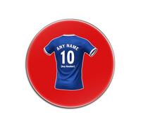 UNIGIFT Personalised Gift - Glasgow Royal Blue Fan Red Round Glossy Coaster (Football Jersey Design) Custom Name - Govan G51 Club