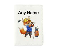 UNIGIFT Personalised Gift - Golf Fox White Passport Holder Cover (Sport Animal Design) Custom Name Message - Cute Kit Cub Tod Reynard