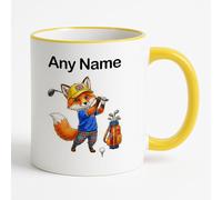 UNIGIFT Personalised Gift - Golf Fox Yellow Handle Mug (Sport Animal Design) Custom Name Message Cup - Cute Kit Cub Tod Reynard