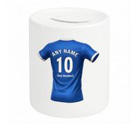 UNIGIFT Personalised Gift - Ipswich Fan White Money Box (Blue Football Jersey Design) Custom Name Message Piggy bank - Suffolk IP1 Club