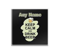 UNIGIFT Personalised Gift - Keep Calm Drink Beer Square Glass Coaster (Food Design Colour) Any Name Message Unique Mat Pad - Carry Poster Party Diet Snack Wine Milk Coffee Tea Chocolate Juice Coke