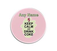 UNIGIFT Personalised Gift - Keep Calm Drink Coke Round Glass Coaster (Food Design Colour) Any Name Message Unique Mat Pad - Carry Poster Party Diet Snack Beer Wine Milk Coffee Tea Chocolate Juice