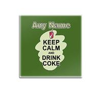 UNIGIFT Personalised Gift - Keep Calm Drink Coke Square Glass Coaster (Food Design Colour) Any Name Message Unique Mat Pad - Carry Poster Party Diet Snack Beer Wine Milk Coffee Tea Chocolate Juice
