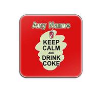 UNIGIFT Personalised Gift - Keep Calm Drink Coke Square Gloss Coaster (Food Design Colour) Any Name Message Unique Mat Pad - Carry Poster Party Diet Snack Beer Wine Milk Coffee Tea Chocolate Juice