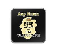 UNIGIFT Personalised Gift - Keep Calm Eat Cheesecake Square Gloss Coaster (Food Design Colour) Any Name Message Unique Mat Pad - Carry Poster Party Diet Snack Chocolate Chips Fruit Cream Veg Pizza