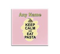 UNIGIFT Personalised Gift - Keep Calm Eat Pasta Square Glass Coaster (Food Design Colour) Any Name Message Unique Mat Pad - Carry Poster Party Diet Snack Cake Chocolate Fish Chips Fruit Cream Pizza