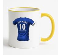 UNIGIFT Personalised Gift - Leicestershire 2016 Fan Yellow Handle Mug (Blue Football Jersey Design) Custom Name Message Cup - East Midlands LE2 Club