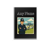 UNIGIFT Personalised Gift - Policeman and Police Car Black Glass Fridge Magnet (Professional Design) Any Name Message Unique - PC SGT INSP CID DS Detective Constable Sergeant Hat Cap Helmet