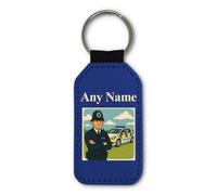 UNIGIFT Personalised Gift - Policeman and Police Car Blue Rectangle Keyring (Professional Design) Any Name Message Unique - PC SGT INSP CID DS Detective Constable Sergeant Hat Cap Helmet Keychain
