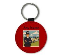 UNIGIFT Personalised Gift - Policeman and Police Car Red Round Keyring (Professional Design) Any Name Message Unique - PC SGT INSP CID DS Detective Constable Sergeant Hat Cap Helmet Keychain