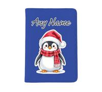 UNIGIFT Personalised Gift - Red Hat Penguin Blue Passport Holder Cover (Animal Design) Any Name Message Unique - Cute Illustration Christmas Artwork