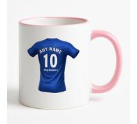UNIGIFT Personalised Gift - Small Heath Fan Pink Handle Mug (Royal Blue Football Jersey Design) Custom Name Message Cup - Bordesley B9 Club