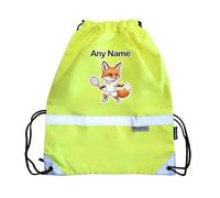 UNIGIFT Personalised Gift - Tennis Fox Hi-Vis Drawstring Gym Bag (Sport Animal Design) Custom Name - Cute Kit Cub Tod Reynard