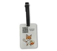 UNIGIFT Personalised Gift - Tennis Fox White Luggage Tag (Sport Animal Design) Custom Name Baggage Suitcase Bag - Cute Kit Cub Tod Reynard