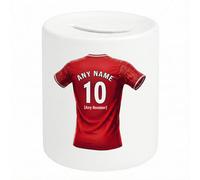 UNIGIFT Personalised Gift - West Bridgford 79 80 Football Fan White Money Box (Red Jersey Design) Custom Name Message Piggy bank - Nottingham NG2 Club