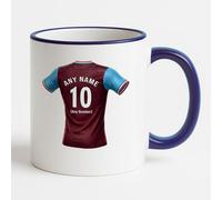 UNIGIFT Personalised Gift - West London Football Fan Blue Handle Mug (Claret and Blue Jersey Design) Custom Name Message Cup - Stratford E13 E20 Club