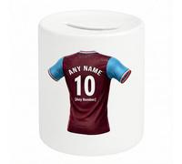 UNIGIFT Personalised Gift - West London Football Fan White Money Box (Claret and Blue Jersey Design) Custom Name Message Piggy bank - Stratford E13 E20 Club