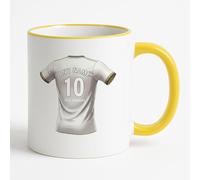 UNIGIFT Personalised Gift - West Yorkshire Football Fan Yellow Handle Mug (White Jersey Design) Custom Name Message Cup - Beeston LS11 Club
