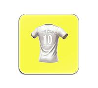 UNIGIFT Personalised Gift - West Yorkshire Football Fan Yellow Square Glossy Coaster (White Jersey Design) Custom Name - Beeston LS11 Club