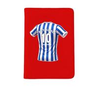 UNIGIFT Personalised Gift - Wigan Fan Red Passport Holder Cover (Blue and White Stripes Football Jersey Design) Custom Name Message - Lancashire WN5 Club