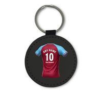 UNIGIFT Personalised Gift - Witton Football Fan Black Round Keyring (Claret and Blue Jersey Design) Custom Name Keychain - Birmingham B6