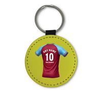 UNIGIFT Personalised Gift - Witton Football Fan Yellow Round Keyring (Claret and Blue Jersey Design) Custom Name Keychain - Birmingham B6
