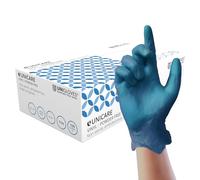 Unigloves Unicare Disposable Blue Vinyl Gloves, Powder Free, Non Sterile, Ambidextrous, Size Extra Large, Dispenser Box of 100 Gloves (GS0085)