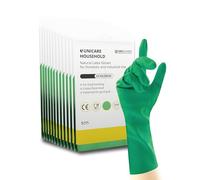UNIGLOVES Unicare Household Green - Latex Reusable Household Gloves for Cleaning, Washing up and Food Processing - 12 Pairs - Size L