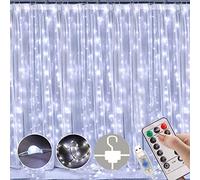 Unihoh LED Curtain Lights, Window Curtain Fairy Twinkle Lights 3mx3m 300leds USB Operated 8 Modes Icicle LED String Lights with Remote & Timer for Indoor Xmas Party Home Garden Decoration(Cool White)