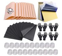 Unihuby 85pcs Synthetic Skin Tattoo Accessory Kit, 10 Synthetic Skin and 10 Stencil Tattoo Transfer Paper 10 Disposable Dental Bibs 50 Ink Capsules 5 Pairs of Gloves