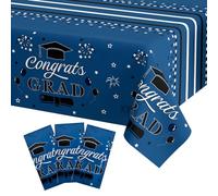 UNIIDECO 3 Pack Graduation Tablecloth Congrats Grad Disposable Tablecloth Graduation Decorations Class Of 2025 Party Supplies Rectangular Plastic Table Cover 54 x 108 Inch (Dark Blue)