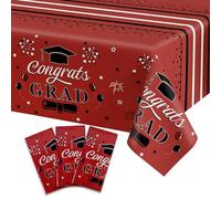 UNIIDECO 3 Pack Graduation Tablecloth Congrats Grad Disposable Tablecloth Graduation Decorations Class Of 2025 Party Supplies Rectangular Plastic Table Cover 54 x 108 Inch (Red)