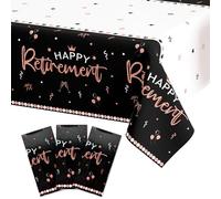 UNIIDECO 3 Pack Happy Retirement Tablecloth Disposable Tablecloth Retirement Party Decorations Plastic Table Cover for Going Away Farewell Goodbye Party 54 x 108 Inch (Rose Gold)