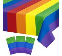 UNIIDECO 3 Pack Pride Rainbow Tablecloth 54 x 108 Inch Plastic Table Cloth Disposable Rectangle Table Cover for Rainbow Birthday Decorations Baby Shower Gay Pride Month Party