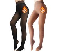 UniikStuff 2 Pack Fleece Lined Tights Sheer Winter - Fake Translucent Tights Winter Thick Warm Pantyhose Sheer Women Leggings, Black+brown, M