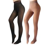 UniikStuff 2 Pack Fleece Lined Tights Sheer Winter - Fake Translucent Tights Winter Thick Warm Pantyhose Sheer Women Leggings, Black+brown, S