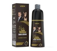 UNIK Care Hair Dye Shampoo 400ml - 3-in-1 Hair Color, Shampoo & Conditioner - Long-Lasting Natural Hair Color for Men & Women - Covers Grey Hair Instantly - Ammonia-Free (Black & Brown) (Brown)