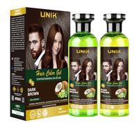 UNIK Care Organic Hair Colour Gel Dark Brown - Ammonia-Free Temporary Dye with Argan Oil & Fruit Vinegar, 100% Grey Coverage, No Skin Staining - Easy to Use for Men & Women - Beard & Hair, 2x250ml