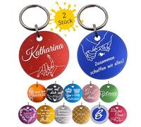 Unikat Branding Personalised Engraved Keyring - Pack of 2 - Gift for Lover, Friends & Family - Keepsake & Lucky Charm - Travel, Event, Wedding, Birth - 12 Colours with Pouch, red, 35mm