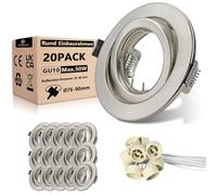 Unikcst 20x Modern LED Downlights for Ceiling Round Recessed GU10 Downlight Fitting Brushed Chrome 30° Adjustable Spotlights Fitting 240V with GU10 Lamp Holders, Outer Diameter 98mm, Cutout 76-90mm