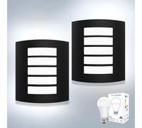 Unikcst 2X Outdoor Wall Lights Mains Powered Curved E27 Outside Light Matte Black IP44 Waterproof External Wall Lamp for Front Door Porch Indoor, Incl. 12W LED Bulbs Cool White