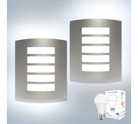 Unikcst 2X Outside Wall Lights Mains Powered Curved Stainless Steel Exterior Wall Sconce IP44 Waterproof Outdoor Light for Patio Porch Indoor, Incl. 12W LED E27 Bulbs Cool White